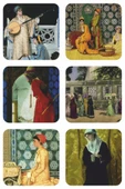Osman Hamdi Bey kaplumbağa terbiyecisi ve diğer resimlerinden 6lı ahşap bardak altlığı seti - 1