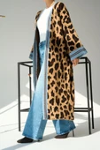 Uzun Leopar Hırka - Camel-Mavi - 1