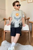 Erkek Çocuk Ağaç ve Güneş Baskılı T-shirt Yazı Detaylı Bej Şortlu Takım thumbnail 2