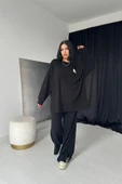 Siyah Klasik Fitilli Kazak Ve Pantolon Takım - 1