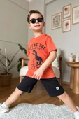 Erkek Çocuk Dinazor ve Bisiklet Baskılı Turuncu T-shirt Penye Şortlu Takım - 6