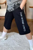 Erkek Çocuk Ağaç ve Güneş Baskılı T-shirt Yazı Detaylı Gri Şortlu Takım - 4