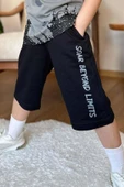 Erkek Çocuk Ağaç ve Güneş Baskılı T-shirt Yazı Detaylı Gri Şortlu Takım - 8