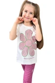 Kız Çocuk Üzeri Papatya Baskılı T-Shirt Çift Cepli Lastikli Mor Pijama Takımı - 6