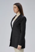 Siyah Kruvaze Uzun Blazer Ceket - 6