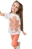Kız Çocuk Üzeri Papatya Baskılı T-Shirt Çift Cepli Lastikli Turuncu Pijama Takımı thumbnail 6
