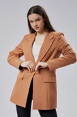 Açık Kahverengi Kruvaze Uzun Blazer Ceket - 9