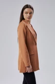 Açık Kahverengi Kruvaze Uzun Blazer Ceket - 6