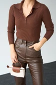 Polo Yaka 6 Düğmeli Kazak - KAHVE - 3