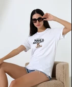 Kadın Ön Ve arka Ayıcık baskılı Bisiklet Yaka t-shirt - 10