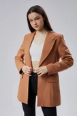 Açık Kahverengi Kruvaze Uzun Blazer Ceket - 2