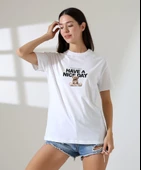 Kadın Ön Ve arka Ayıcık baskılı Bisiklet Yaka t-shirt - 12