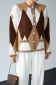 Geniş Baklava Desen Hırka - Camel-Krem - 1