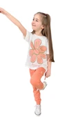 Kız Çocuk Üzeri Papatya Baskılı T-Shirt Çift Cepli Lastikli Turuncu Pijama Takımı thumbnail 7