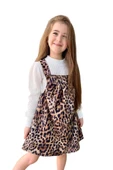 Kız Çocuk Dik Yaka Fitilli Kazak Askılı Leopar Desenli Salopet Takım - 6