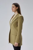 Açık Haki Kruvaze Uzun Blazer Ceket - 5