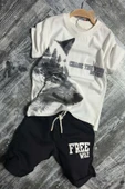 Erkek Çocuk Kurt Ve Free Wolf Yazı Baskılı Siyah Şortlu Takım - 1