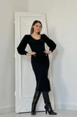 Siyah Geniş Boğazlı Elbise - 1