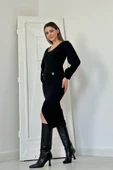 Siyah Geniş Boğazlı Elbise - 2
