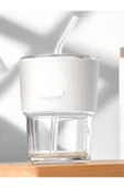 Cam Kahve Sunum Bardağı - 400 ml Deri Şeritli ve Pipet Delikli Tasarım - 2