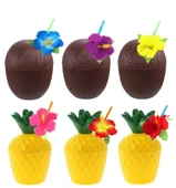 Ananas & Hindistan Cevizi Tasarımlı Pipetli Bardak Seti (6 Adet) - 1