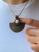 Doğal Taş Aytaşı Doğal Taşlı Desenli Otantik Kadın Kolye 45 Cm Zincirli euk26ay - 1
