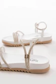 Beyaz Taşlı Kadın Sandalet - 3
