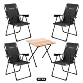 4 Adet Katlanır Kamp Sandalyesi ve Masa Seti - Rest - Siyah - 130 KG Taşıma thumbnail 1
