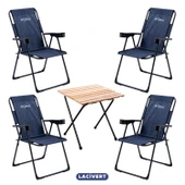 4 Adet Katlanır Kamp Sandalyesi ve Masa Seti - Rest - Lacivert - 130 KG Taşıma thumbnail 1