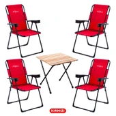 4 Adet Katlanır Kamp Sandalyesi ve Masa Seti - Rest - Kırmızı - 130 KG Taşıma - 1