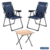 2 Adet Katlanır Kamp Sandalyesi ve Masa Seti - Rest - Lacivert - 130 KG Taşıma - 1