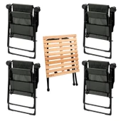 4 Adet Katlanır Kamp Sandalyesi ve Masa Seti - Rest - Haki - 130 KG Taşıma - 2