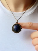 Doğal Taş Lapis Doğal Taşlı Desenli Otantik Kadın Kolye 45 Cm Zincirli euk28lps - 1