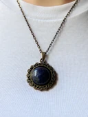 Doğal Taş Lapis Doğal Taşlı Desenli Otantik Kadın Kolye 45 Cm Zincirli euk28lps - 2