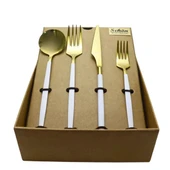 Schön Main 6 Kişilik Çatal Kaşık Bıçak Seti Parlak Gold Beyaz 24 Parça - 3