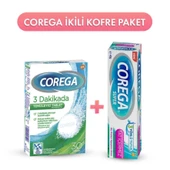 Corega 3 Dakikada Protez Temizleyici Tablet 30'lu + Corega Tat İçermez Diş Protezi Yapıştırıcı 40 G - 1