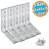 (5 ADET) Mobilya Eşya Dolap Yatak Duvara Sabitleme Köşebent Bağlantı Aparatı L Demiri Gönye 65x65x15 Mm - 1