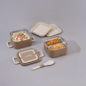 Aryıldız Bento Kare 2 Katlı Lunch Box Yemek Termosu Kahverengi 1400 ml - 1