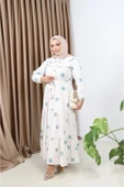 NARİKA Keten Kumaş Palmiye Desenli Yazlık Elbise Yeni Sezon - 1