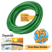 Termo Bahçe Hortumu 15 Metre Dayanıklı 3 Katlı Sağlam Çeşme Su Sulama Yıkama Hortum 12.5 mm 1/2" - 1