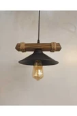 Avizem Güzel Nova Ahşap Rustik Modern Halatlı Tekli Sarkıt Avize - 3