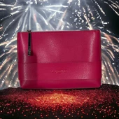 LANCOME makyaj çantası Fuşya Büyük Boy Deri Gece Çantası  Vİntage - 1