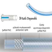 Örgülü Şeffaf Bahçe Hortumu 30 Metre Dayanıklı 3 Katlı Sağlam Çeşme Su Sulama Yıkama Hortum 12.5 mm 1/2" - 2