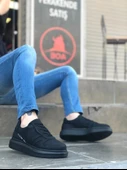 ET0548 Kalın Yan Desenli Yüksek Siyah Taban Siyah Bağcıklı Spor Erkek Ayakkabı thumbnail 2