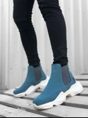 ET0444 Bağcıksız Rahat Yüksek Taban Mavi Erkek Spor Yarım Bilek Bot - 2
