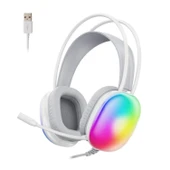 Lecoo HT409 USB Kablolu RGB LED Aydınlatmalı Mikrofonlu Kulak Üstü Gaming Kulaklık (Beyaz) - 1