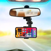 360 Dönebilen Multifonksiyonel Dikiz Aynası Araç Telefon Tutucu (Siyah-Yeşil) - 5