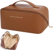 Rose Taba Büyük Kapasiteli Pu Deri Kozmetik Çantası Vintage - 1