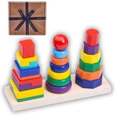 Ahşap İstifleme Oyuncakları, 3+ Yaşındakiler için Oyuncaklar, Eğitici İstifleme Halkaları, Sıralama, İstifleme ve Takmalı Oyuncaklar - 3