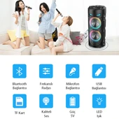 ZQS4239 Mikrofonlu Taşınabilir Dev Speaker Led Işıklı Bluetooth Hoparlör (Siyah) - 4
